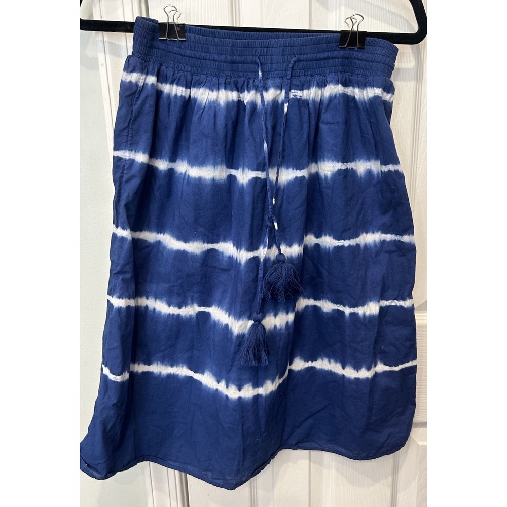 J CREW Skirt Women XS Blue Tie-Dye Midi Pull-On Lined Drawstring Boho Beach Prep